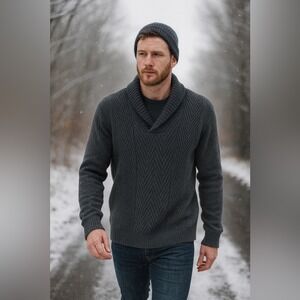 Club Room Mens Shawl Collar Sweater Jumper  Size XL Grey Grandpa Cotton Forest